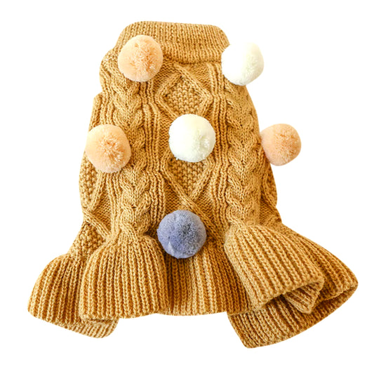 Winter Dogs Sweater Dress with Bowtie Checkered Dog Sweaters for Small Dogs Warm Ball Sweaters Skirt Chihuahua Dachshund Corgi