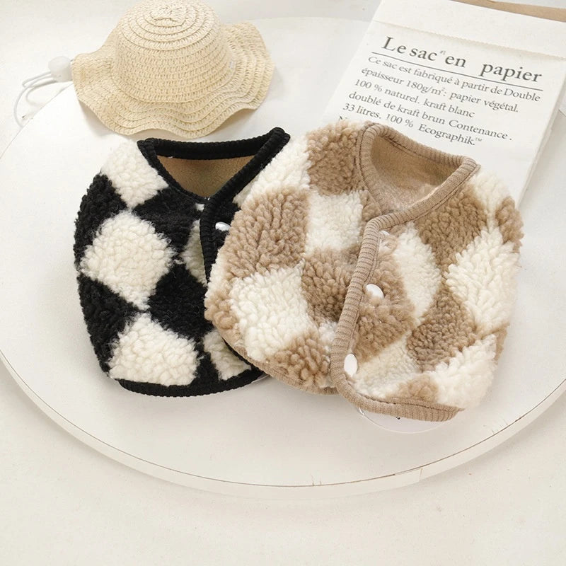 Pet Clothes Plaid Short Teddy Law Fighting Clothes Dog plus Velvet Vest plus Velvet Cat Clothes Cat Clothes Autumn Winter